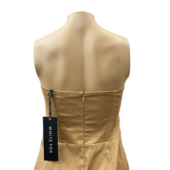 White Fox Strapless Corset Mini Dress Tan Brown Side Pockets Women’s Large NWT - Picture 10 of 11